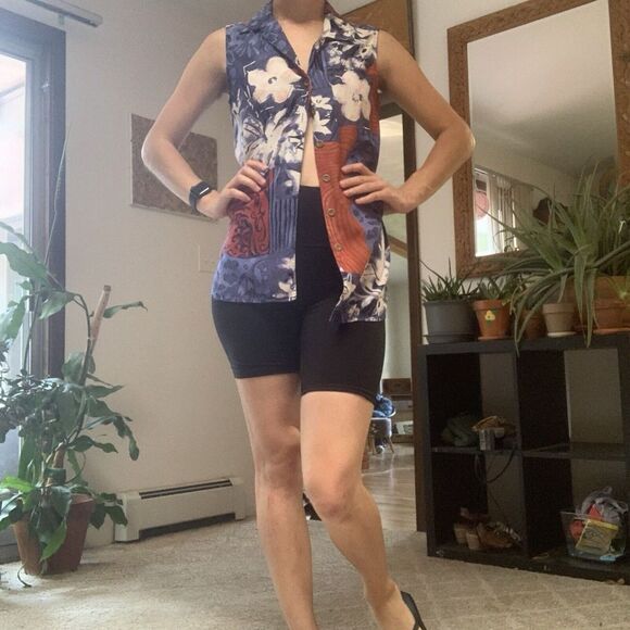 VTG Norton McNaghton (M/L) Top - Button Up Red Blue White Floral Hipster Hippie - Picture 2 of 7